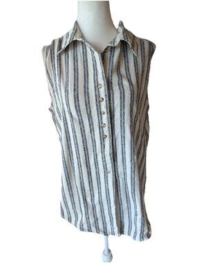 Vintage Noile Silk Exchange 100% Raw Silk Button Up Sleeveless Blouse L
